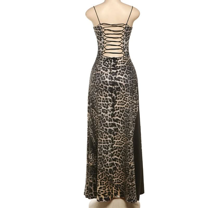 Fierce Leopard Print Maxi Dress - Illusion Corset Bodice for Fall & Holiday Glamour
