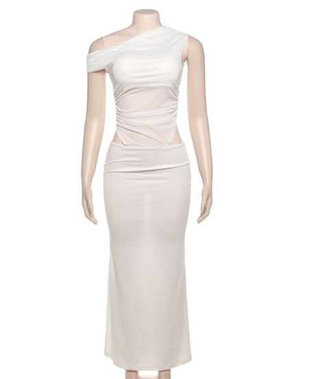 Elegant White One-Shoulder Cutout Maxi Dress - Chic for Fall Galas & Winter Getaways