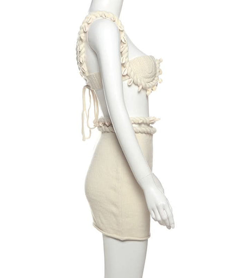 Coastal Chic Knitted Mini Skirt with Seashell & Rope Waist - Your Fall Getaway Essential
