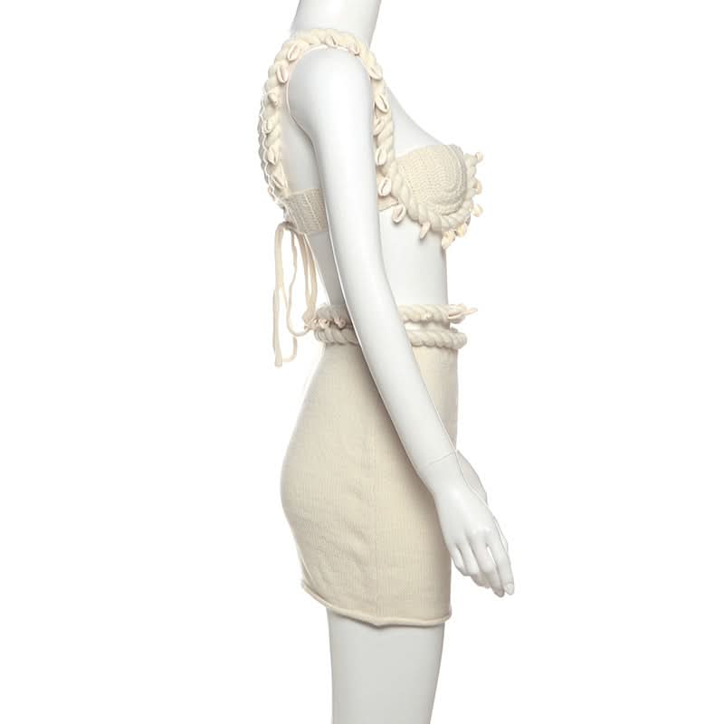 Coastal Chic Knitted Mini Skirt with Seashell & Rope Waist - Your Fall Getaway Essential