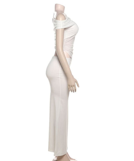 Elegant White One-Shoulder Cutout Maxi Dress - Chic for Fall Galas & Winter Getaways