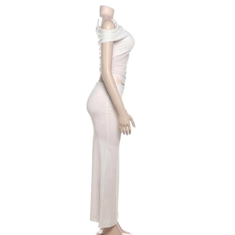 Elegant White One-Shoulder Cutout Maxi Dress - Chic for Fall Galas & Winter Getaways