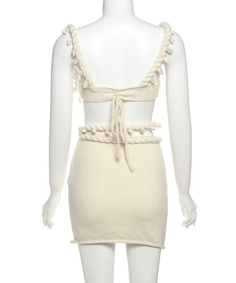 Coastal Chic Knitted Mini Skirt with Seashell & Rope Waist - Your Fall Getaway Essential