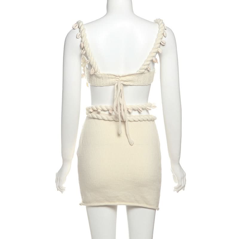 Coastal Chic Knitted Mini Skirt with Seashell & Rope Waist - Your Fall Getaway Essential