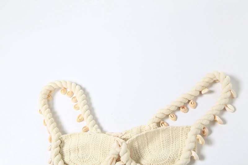 Seashell Dreams Knit Crop Top | Coastal Chic Resort Bralette with Rope Straps