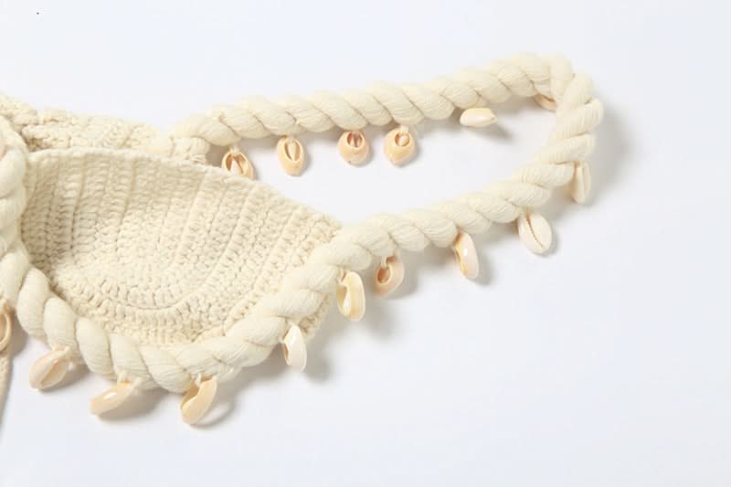 Seashell Dreams Knit Crop Top | Coastal Chic Resort Bralette with Rope Straps
