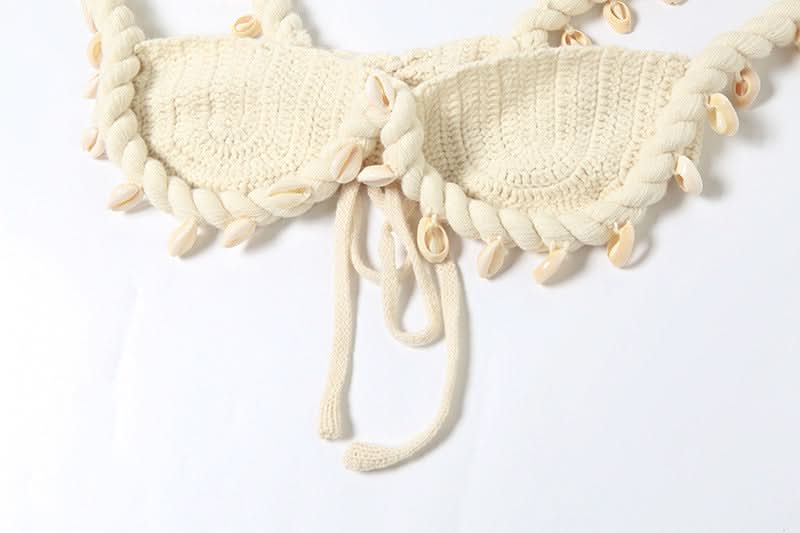 Seashell Dreams Knit Crop Top | Coastal Chic Resort Bralette with Rope Straps