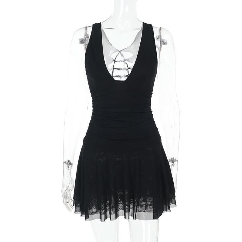 Black Siren Strappy V-Neck Ruched Mini Dress - Your Fall & Halloween Party Must-Have