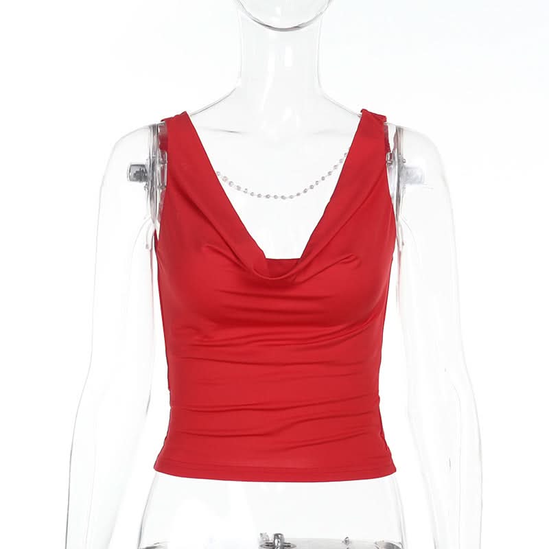 Siren Red Cowl Neck Beaded Backless Top - Ultimate Holiday Party Glam