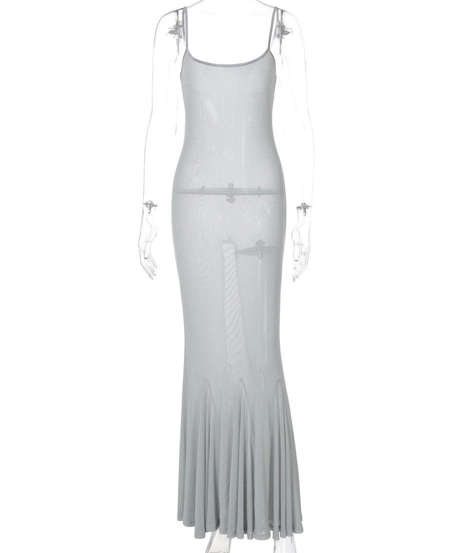 Moonlit Muse Sheer Mesh Maxi Dress | Bodycon Mermaid Gown for Holiday Glam