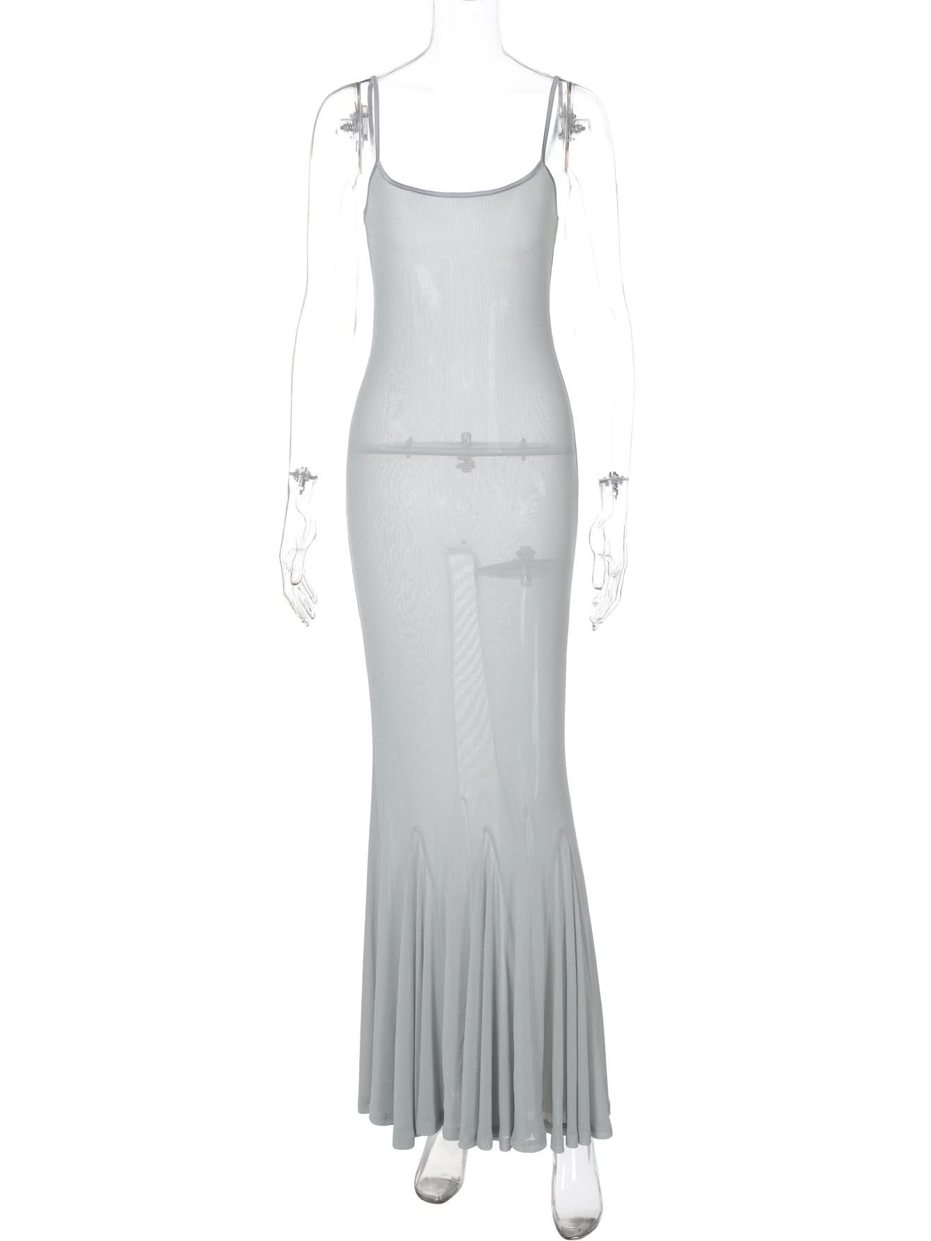 Moonlit Muse Sheer Mesh Maxi Dress | Bodycon Mermaid Gown for Holiday Glam