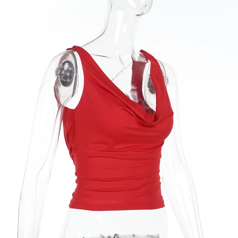 Siren Red Cowl Neck Beaded Backless Top - Ultimate Holiday Party Glam