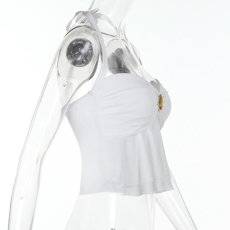 Elegant White Halter Peplum Top with Gold Seashell Accent - Your Perfect Resort & Vacation Essential