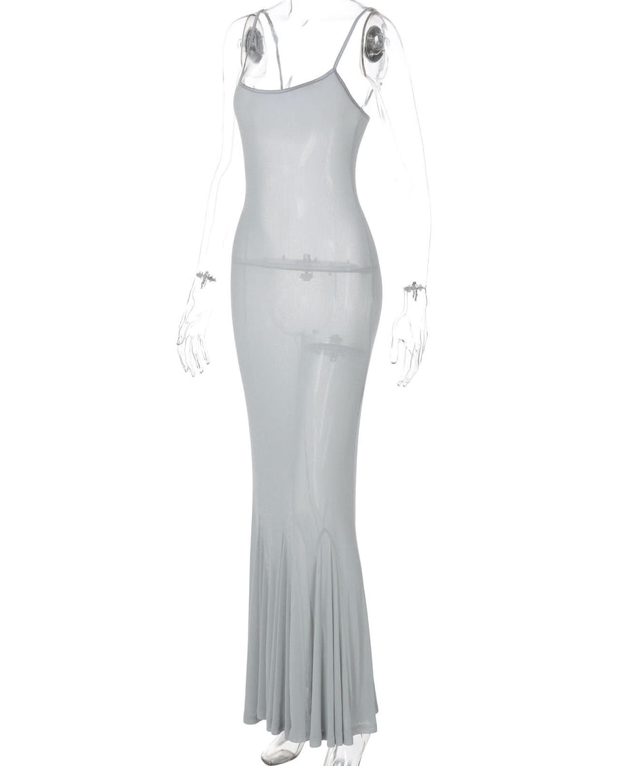 Moonlit Muse Sheer Mesh Maxi Dress | Bodycon Mermaid Gown for Holiday Glam