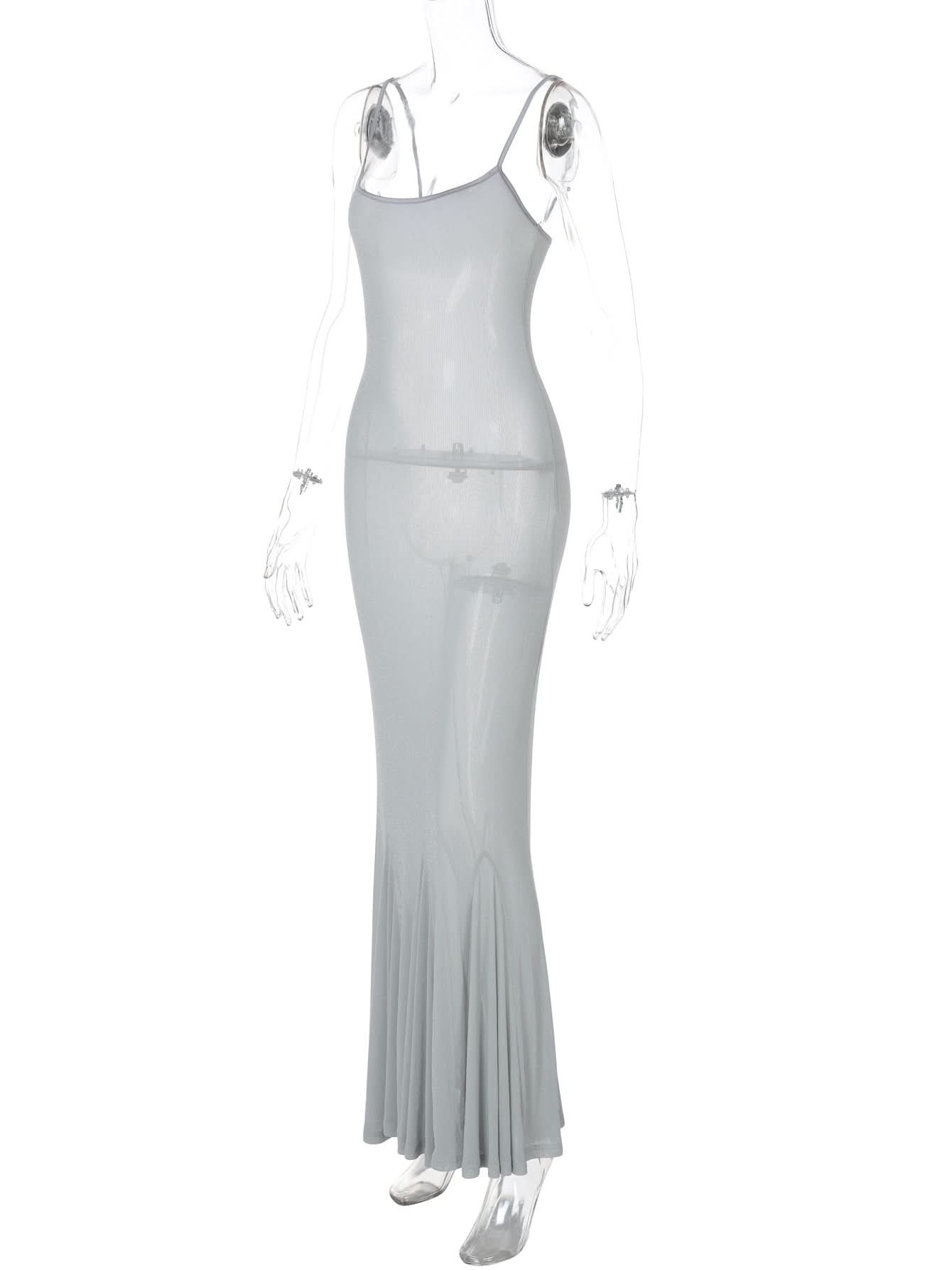 Moonlit Muse Sheer Mesh Maxi Dress | Bodycon Mermaid Gown for Holiday Glam