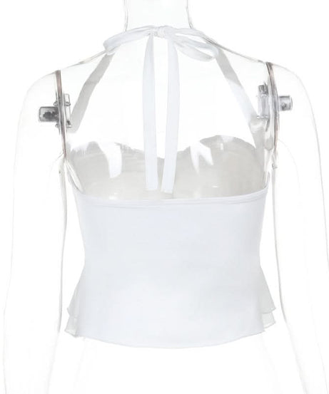 Elegant White Halter Peplum Top with Gold Seashell Accent - Your Perfect Resort & Vacation Essential