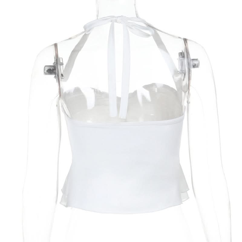 Elegant White Halter Peplum Top with Gold Seashell Accent - Your Perfect Resort & Vacation Essential