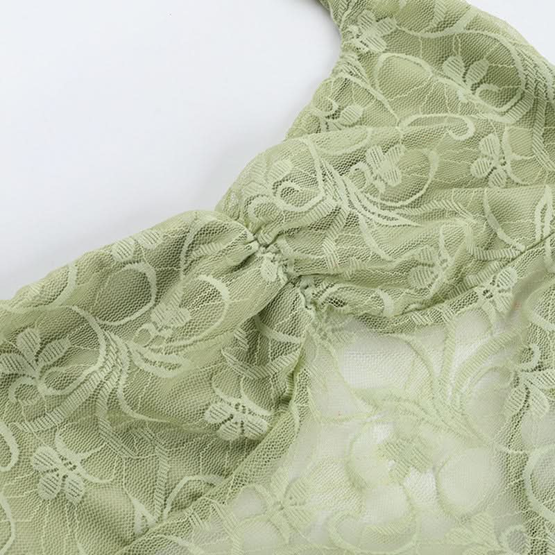 Chic Pistachio Green Lace Halter Top | Sheer Ruched Bustier for Fall Nights