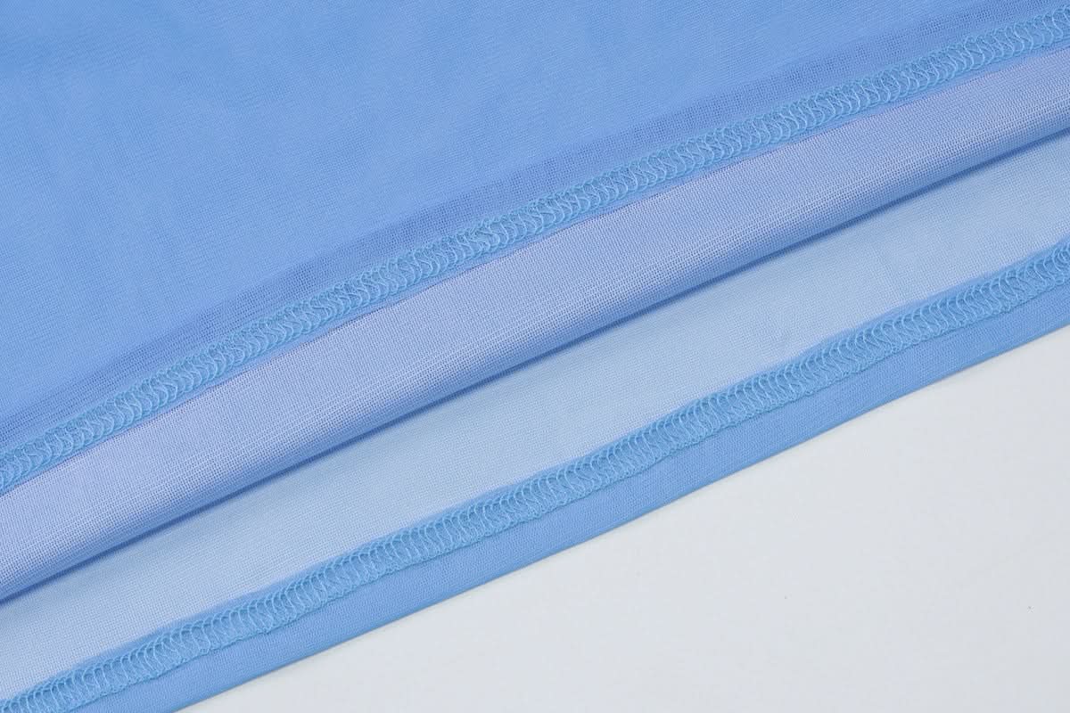 Ethereal Bloom Long Sleeve Mesh Maxi Dress - Sheer Blue Floral for Fall Layering