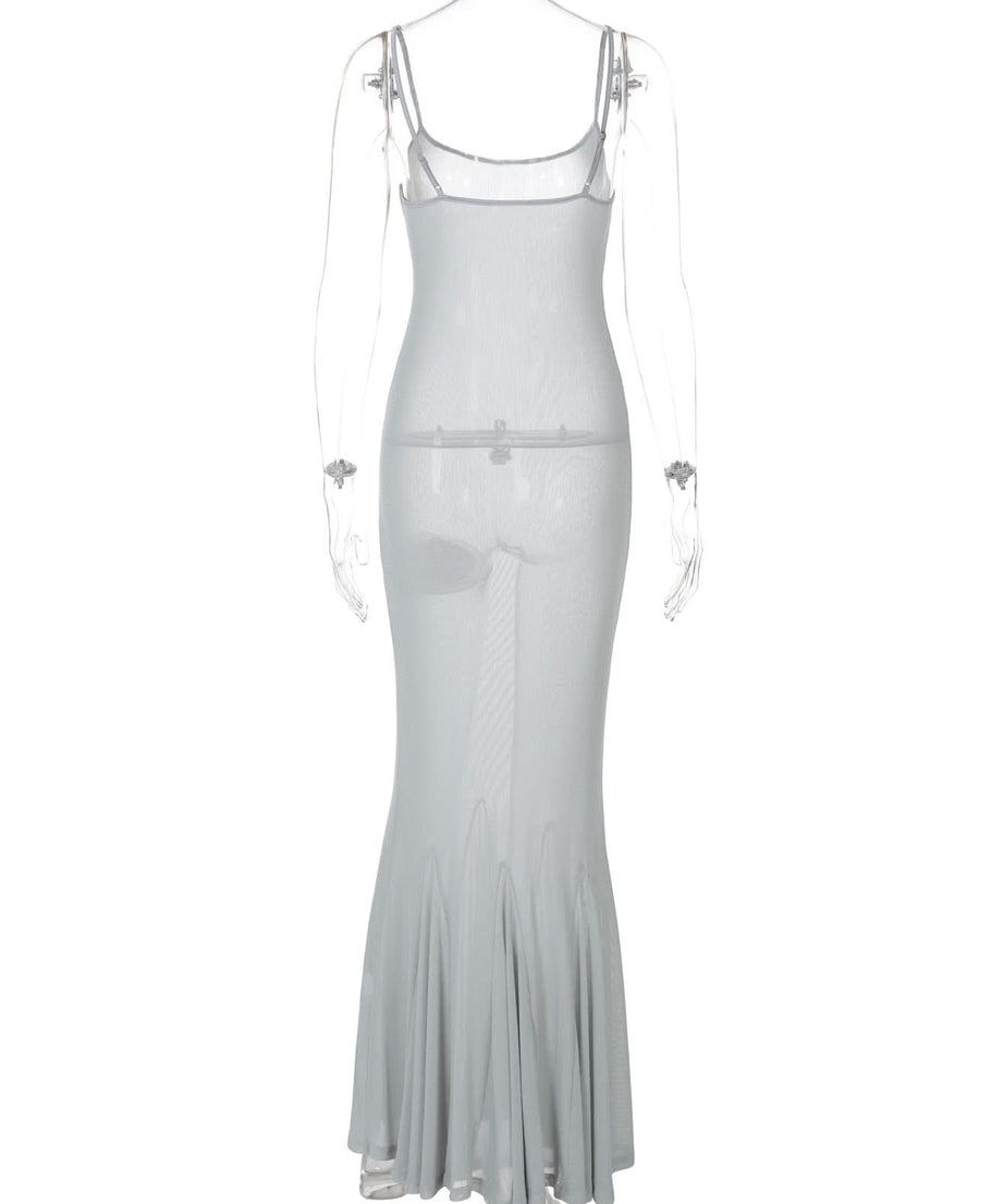 Moonlit Muse Sheer Mesh Maxi Dress | Bodycon Mermaid Gown for Holiday Glam