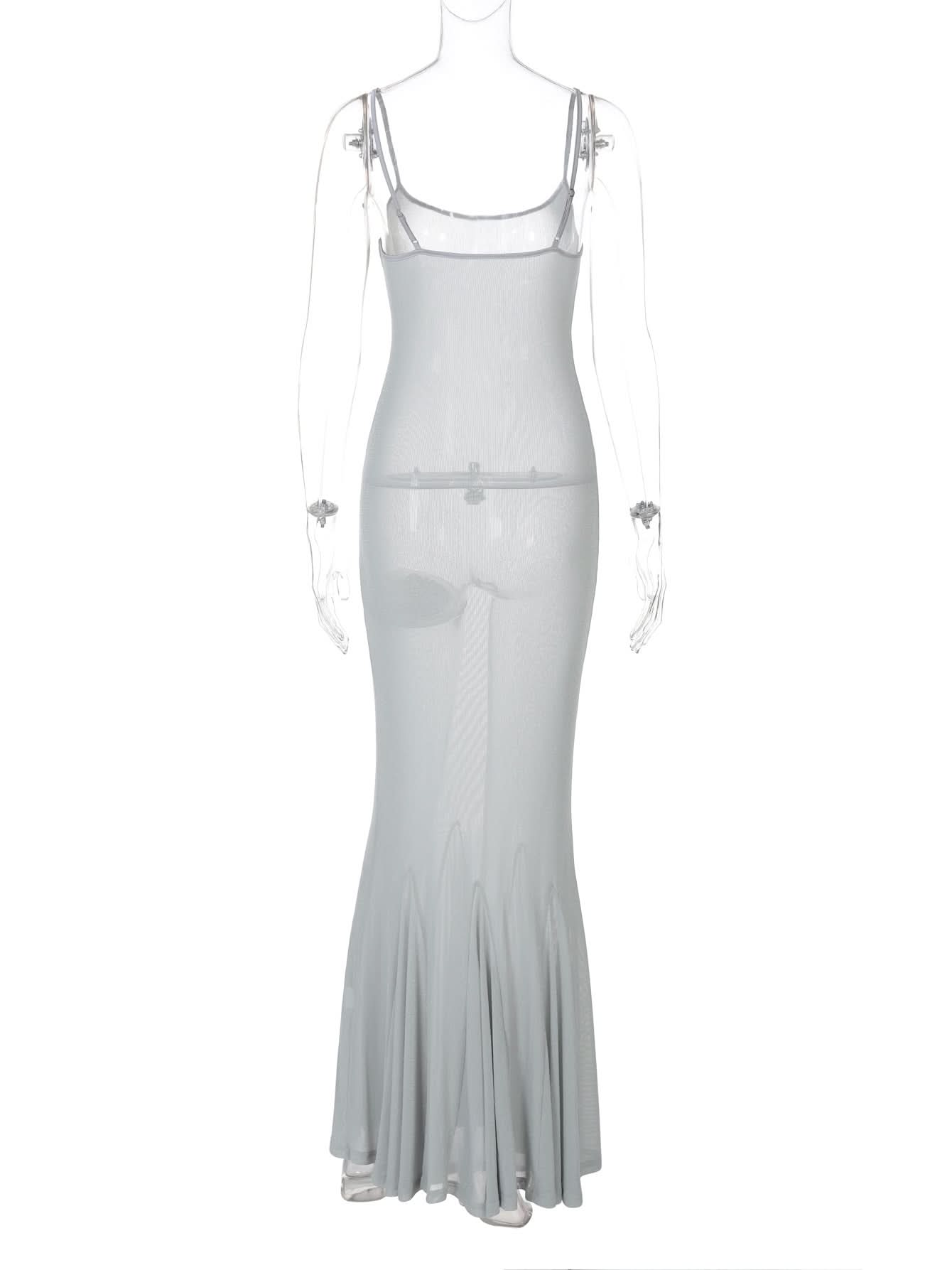 Moonlit Muse Sheer Mesh Maxi Dress | Bodycon Mermaid Gown for Holiday Glam