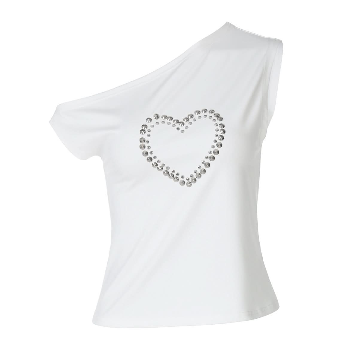 Dazzling Heart Stud One-Shoulder Top – Your Chic Fall Statement Piece