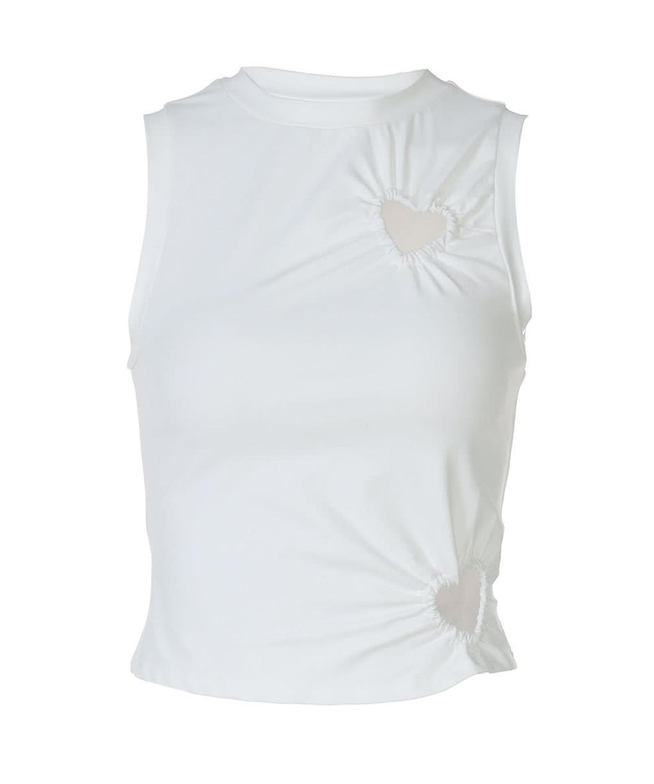 Sweetheart Ruched Cutout Sleeveless Top - White - Fall Chic & Date Night Ready