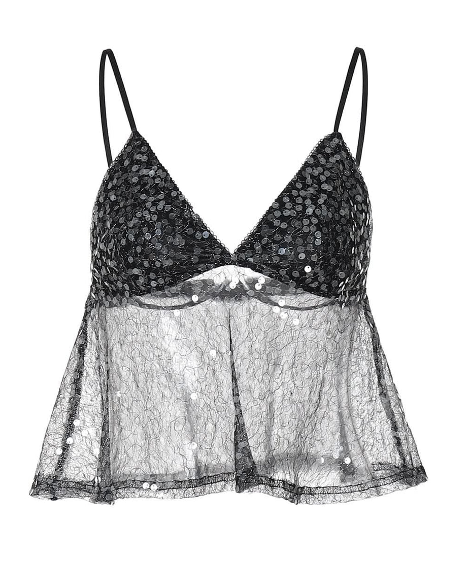 Glamorous Sequin & Sheer Babydoll Cami Top - Your Sparkle for Fall Parties & Holiday Nights
