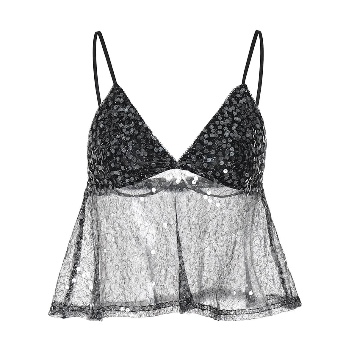 Glamorous Sequin & Sheer Babydoll Cami Top - Your Sparkle for Fall Parties & Holiday Nights