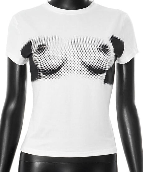 Short sleeve crewneck chest print top