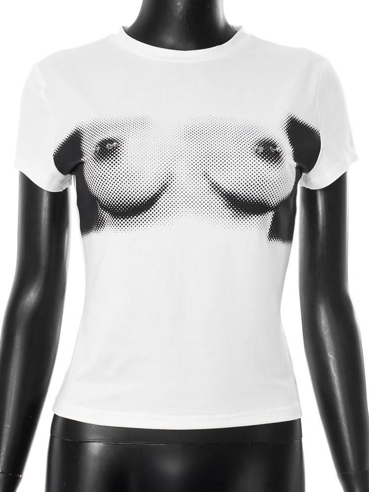 Short sleeve crewneck chest print top