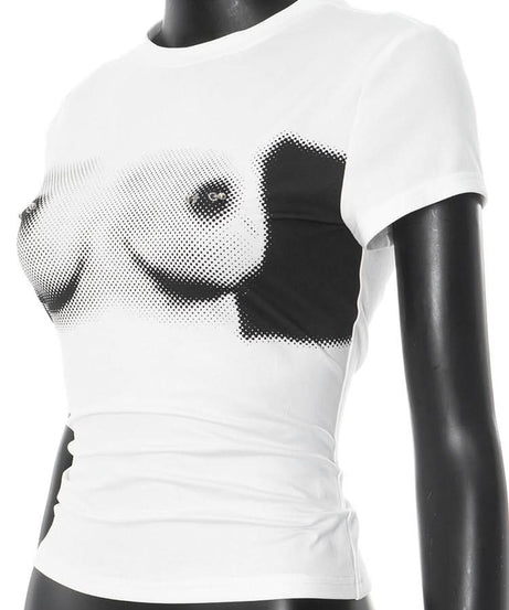 Short sleeve crewneck chest print top