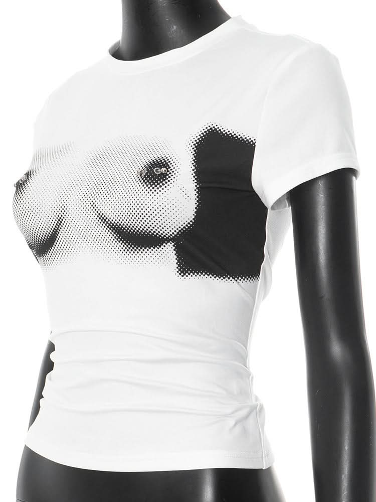 Short sleeve crewneck chest print top