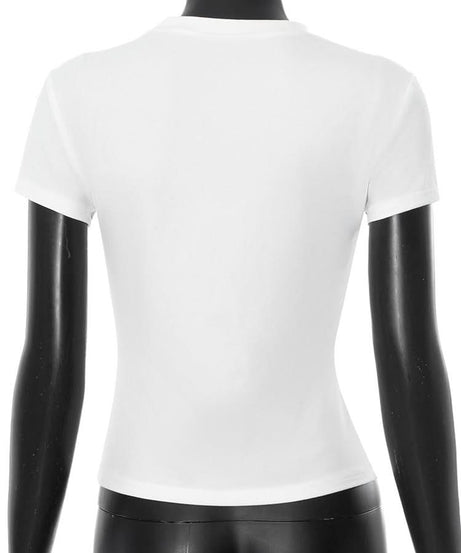 Short sleeve crewneck chest print top