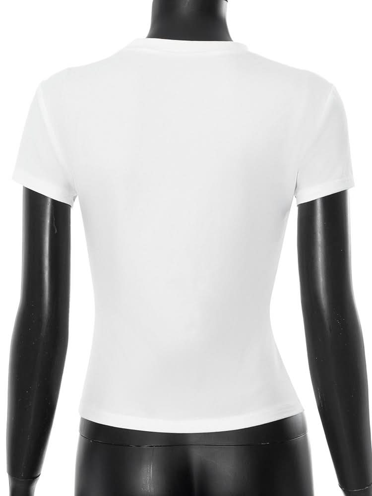 Short sleeve crewneck chest print top