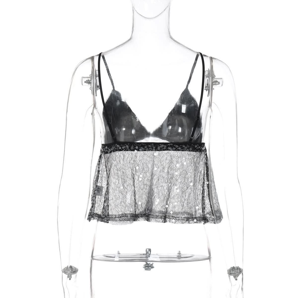 Glamorous Sequin & Sheer Babydoll Cami Top - Your Sparkle for Fall Parties & Holiday Nights