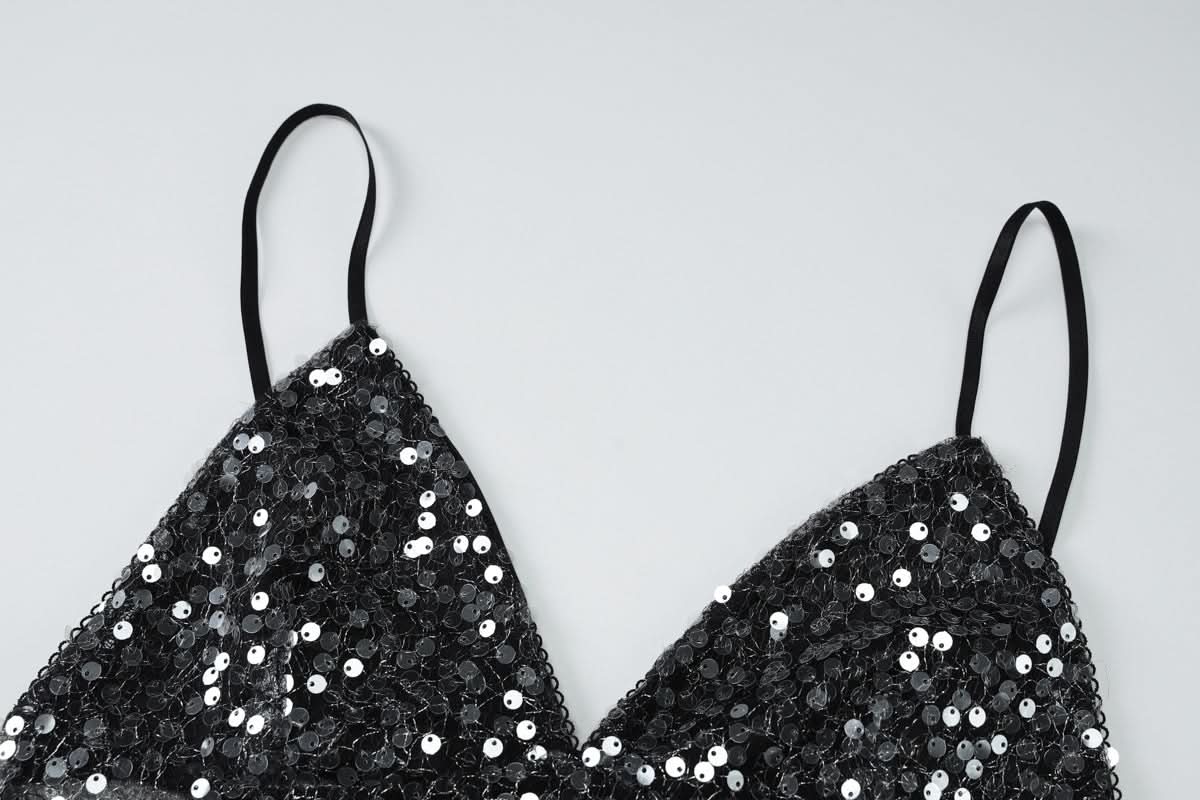 Glamorous Sequin & Sheer Babydoll Cami Top - Your Sparkle for Fall Parties & Holiday Nights