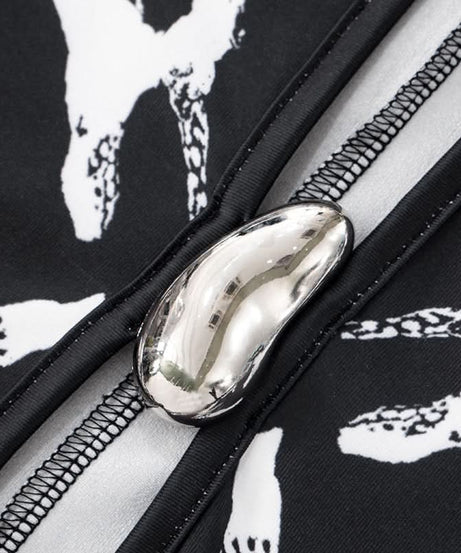 Holiday Glamour: Black & White Abstract Print Keyhole Maxi Dress