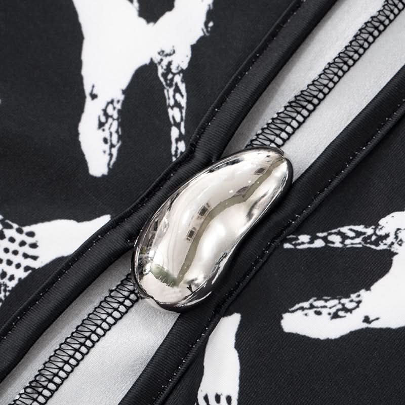 Holiday Glamour: Black & White Abstract Print Keyhole Maxi Dress