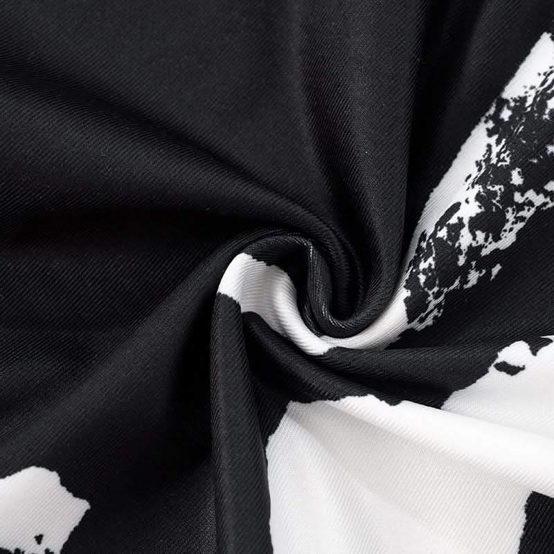 Holiday Glamour: Black & White Abstract Print Keyhole Maxi Dress