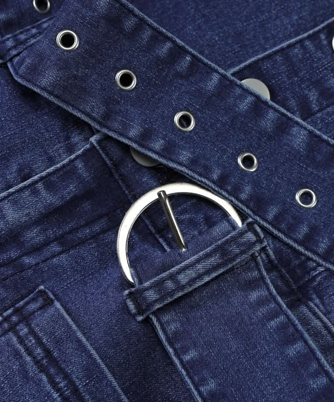 Retro Chic Halter Bell Bottom Jumpsuit: Belted Denim-Look for Fall Style