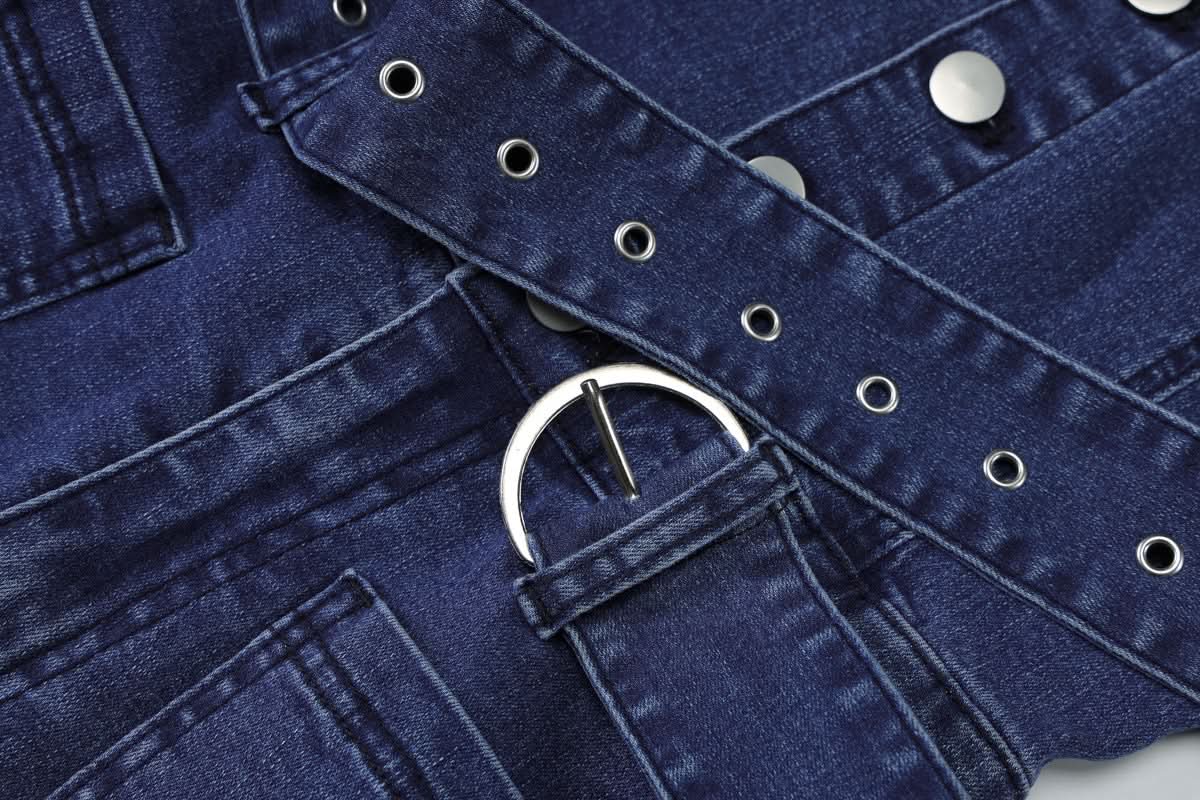 Retro Chic Halter Bell Bottom Jumpsuit: Belted Denim-Look for Fall Style