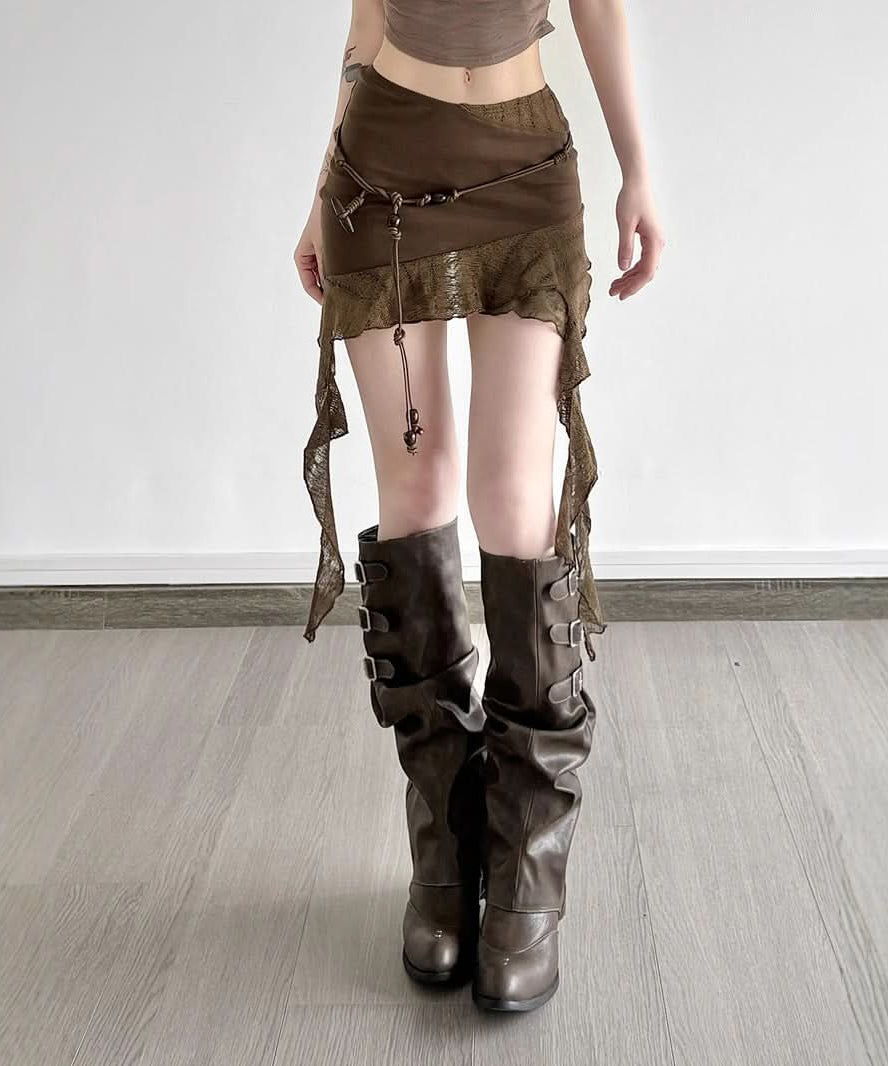 Autumn Pixie Dust Asymmetrical Ruffle Mini Skirt - Boho Chic & Fairycore Fall Fashion