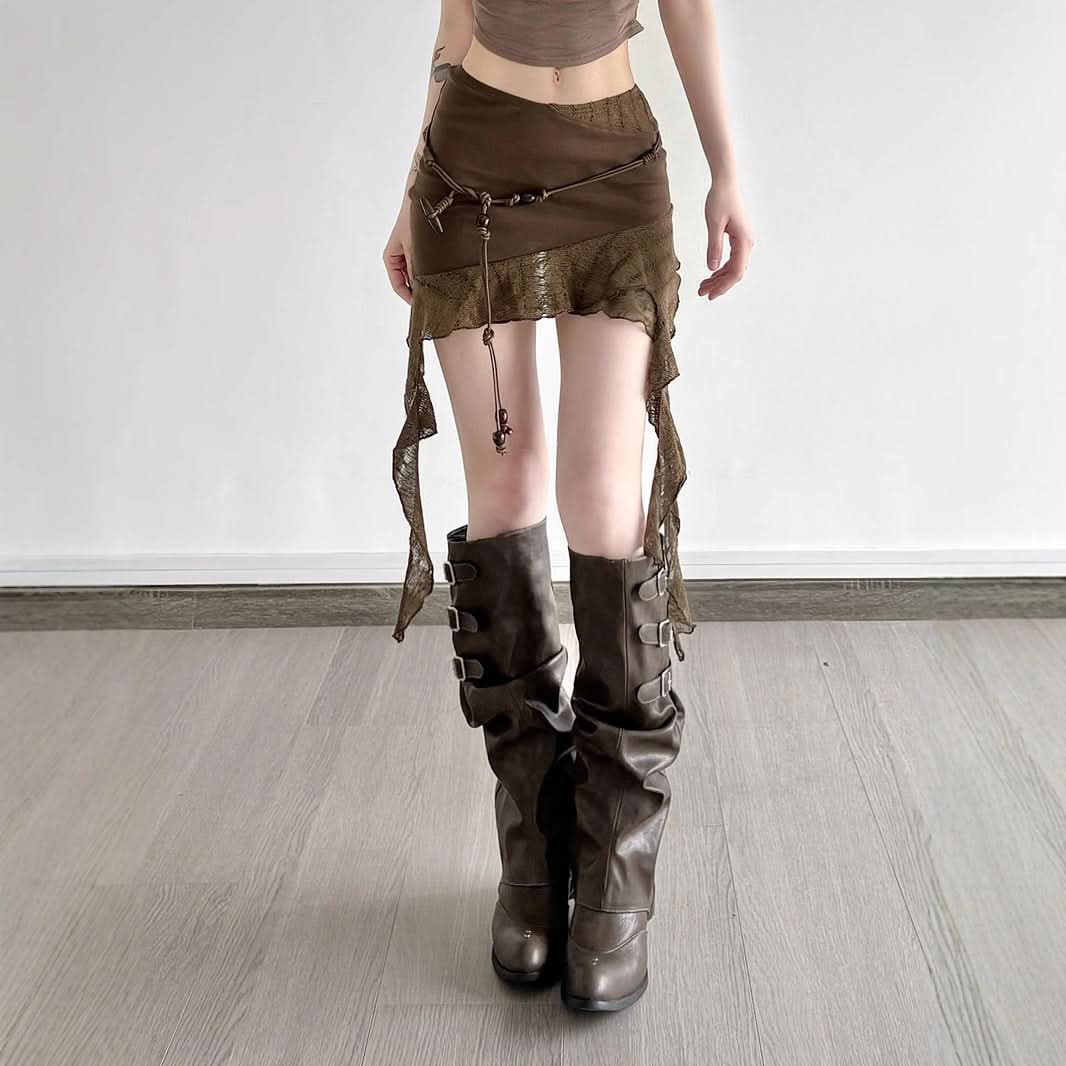 Autumn Pixie Dust Asymmetrical Ruffle Mini Skirt - Boho Chic & Fairycore Fall Fashion