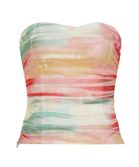 Effortless Chic: Vibrant Watercolor Mesh Strapless Top – Your Statement Piece for Fall & Beyond