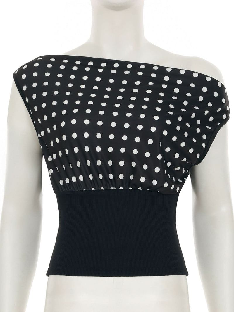 Classic Polka Dot One-Shoulder Ribbed Top - Effortless Fall Chic for American Women