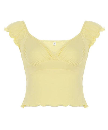 Butter Yellow Ruffle Crop Top | Sweetheart V-Neck Soft Knit for Effortless Fall Style