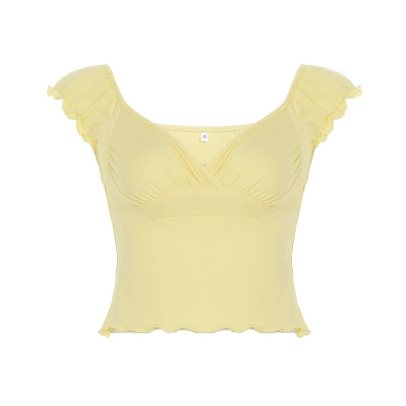 Butter Yellow Ruffle Crop Top | Sweetheart V-Neck Soft Knit for Effortless Fall Style