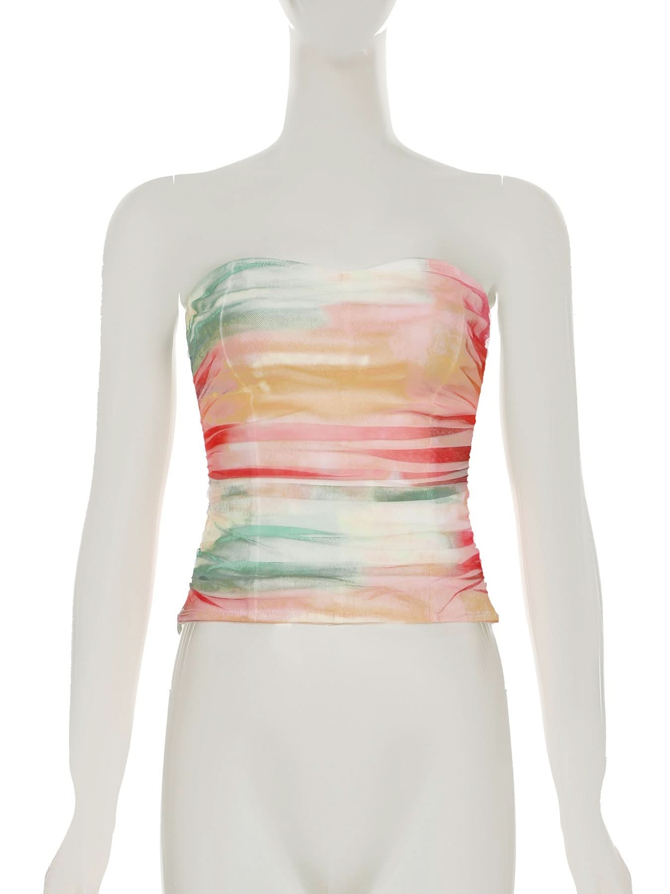 Effortless Chic: Vibrant Watercolor Mesh Strapless Top – Your Statement Piece for Fall & Beyond