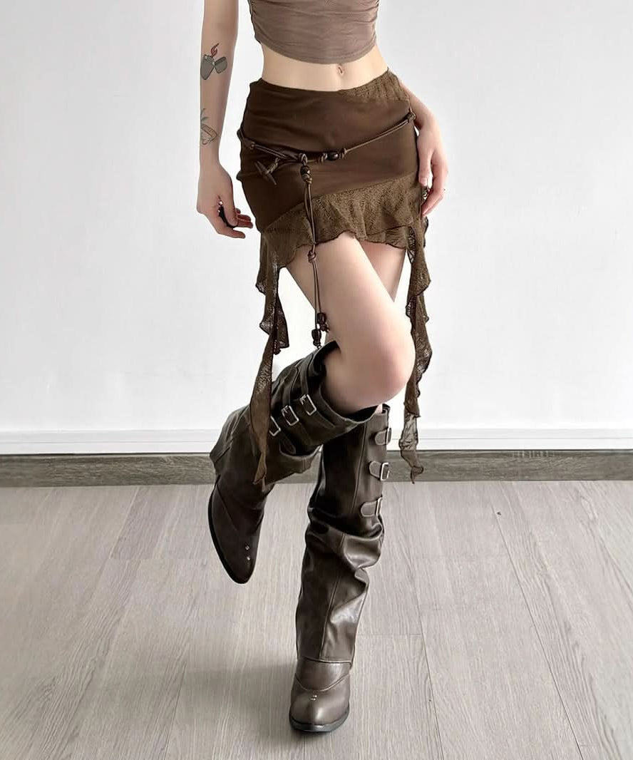 Autumn Pixie Dust Asymmetrical Ruffle Mini Skirt - Boho Chic & Fairycore Fall Fashion